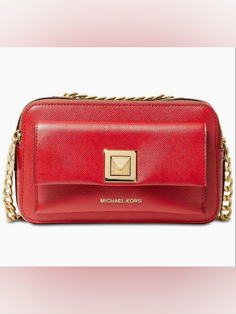 Michael Kors Red Leather Gold Chain Shoulder Bag
